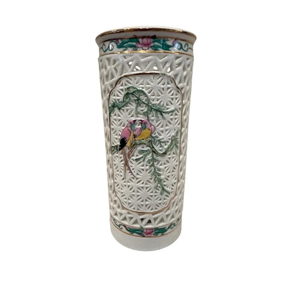 Reticulated Blanc de Chine Porcelain Lantern‎ Lamp Base or Vase MCM 8.75